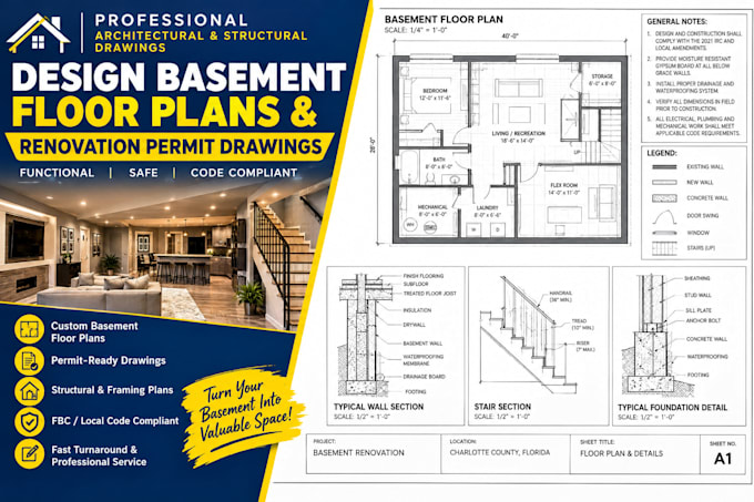 design commercial basement floor plans and renovation permit drawings