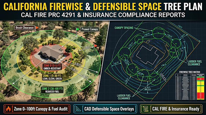prepare certified arborist firewise and defensible space tree plan for ca