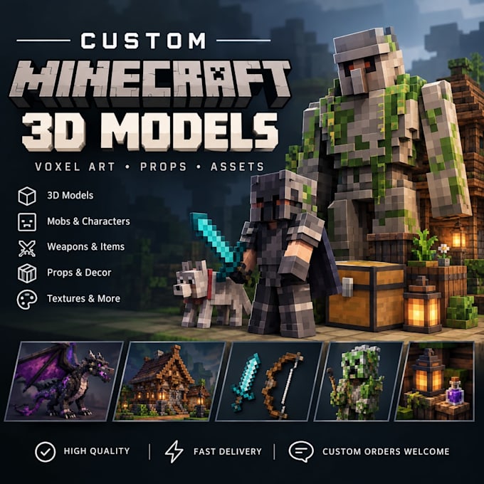 create minecraft 3d models, mods, props and voxel art