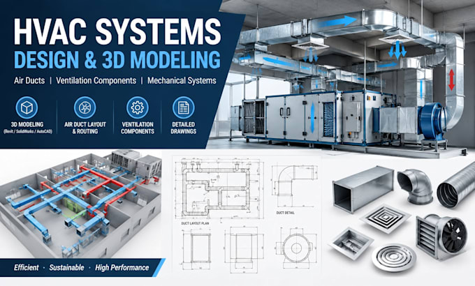 design hvac systems, air ducts, and ventilation components in 3d
