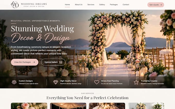 design squarespace wedding decor website event decorator website wedding florist