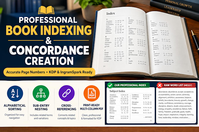 create professional book index and subject concordance for kdp