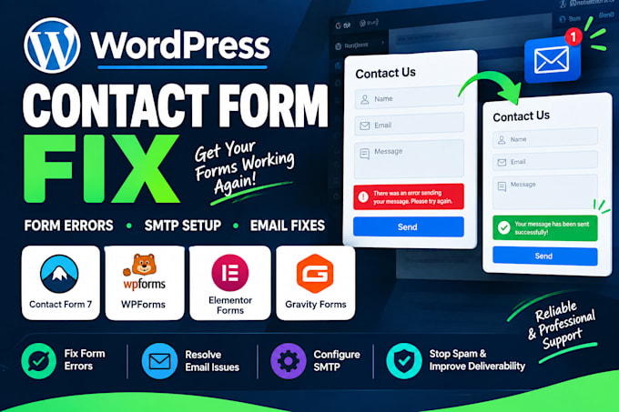 fix wordpress contact form 7 errors, form bugs SMTP and wp email delivery issues