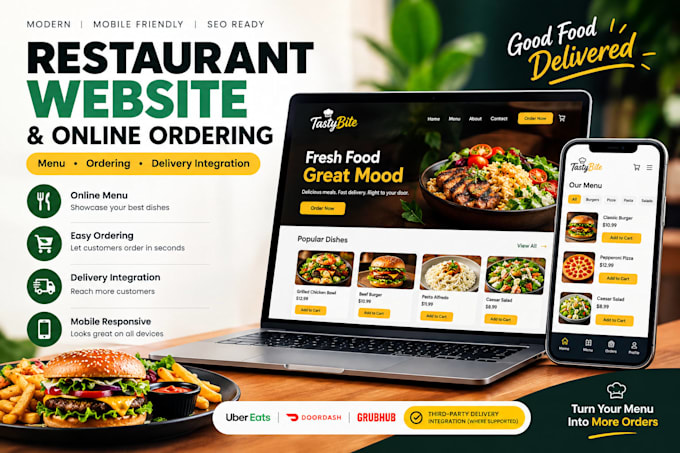 design a restaurant website with online menu, ordering and delivery integration