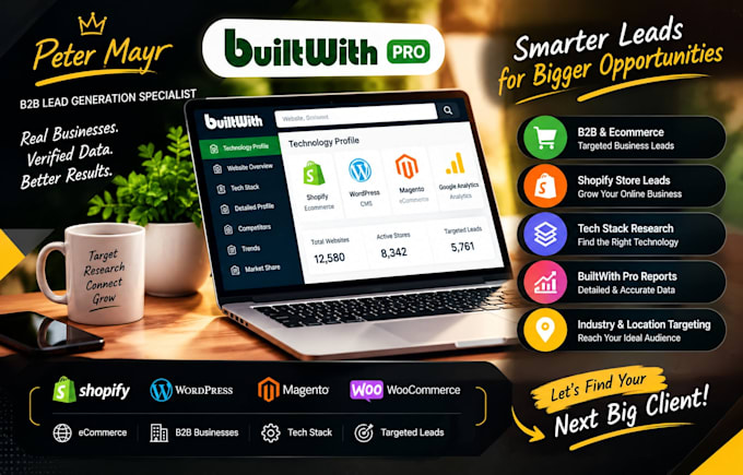 generate b2b ecommerce leads using builtwith pro tech stack
