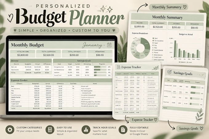 create a personalized monthly budget spreadsheet