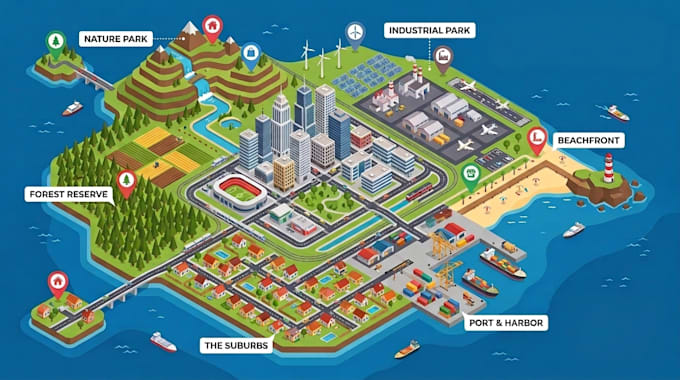 create interactive svg map, vector clickable map, 2d 3d illustrated website map