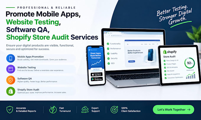 promote mobile apps website testing software QA shopify store audit services