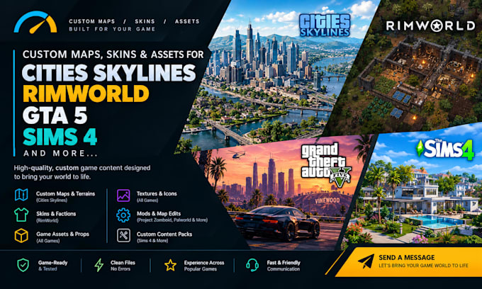 make custom maps skins assets for cities skylines rimworld palworld gta 5 rdr2