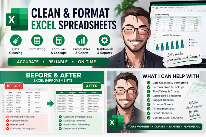 clean, fix and format excel spreadsheets