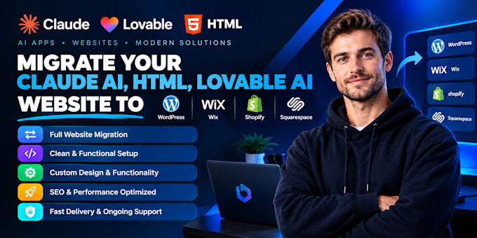 migrate claude ai HTML lovable ai website to wordpress wix shopify squarespace
