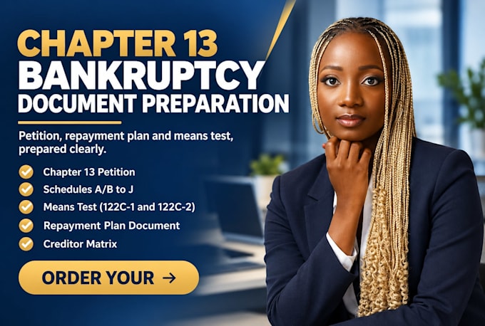 prepare chapter 13 bankruptcy petition, repayment plan and means test