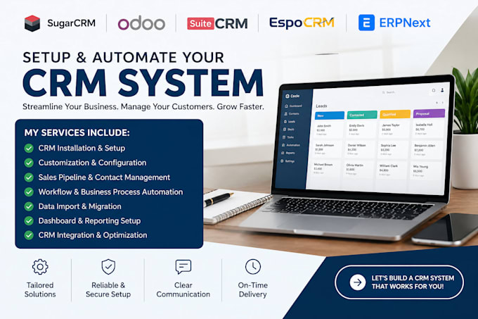 setup sugarcrm odoo suitecrm espocrm erpnext open source crm automation
