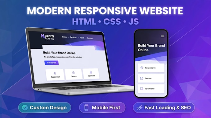create a modern responsive website in html css javascript