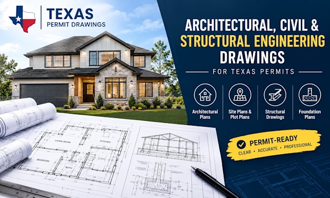 create architectural civil and structural engineering drawing for texas permit