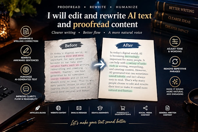 edit and rewrite ai text and proofread content