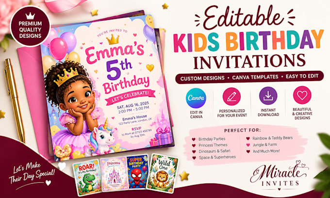 design an editable canva kids birthday invitation