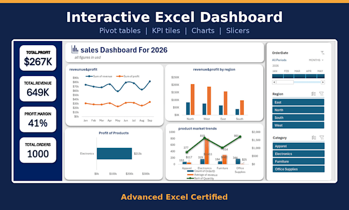 create an interactive excel dashboard with pivots and charts