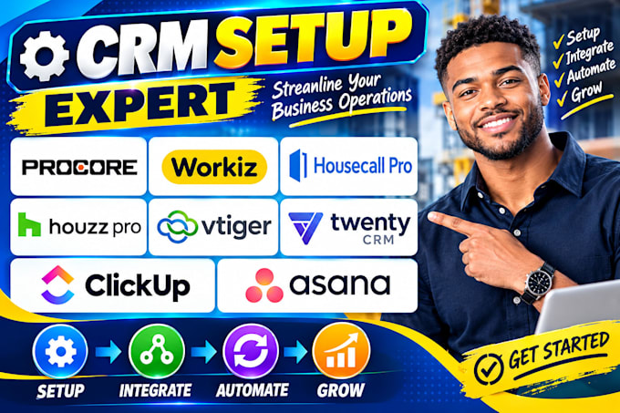 setup procore workiz housecall pro houzz pro vtiger twenty crm clickup asana