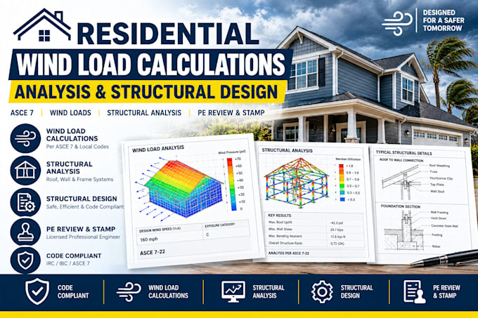 residential wind load calculations, analysis  structural design