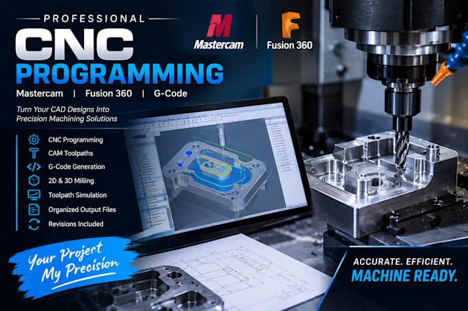 do cnc programming, mastercam cam toolpaths, g code, and fusion 360