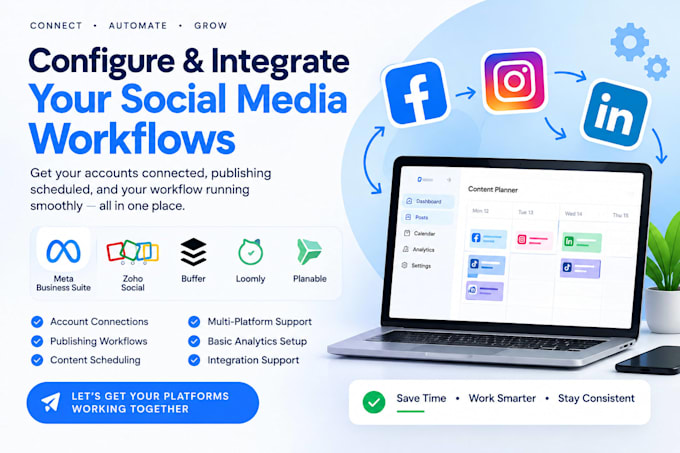 configure meta business suite zoho social, buffer, planable and loomly workflows