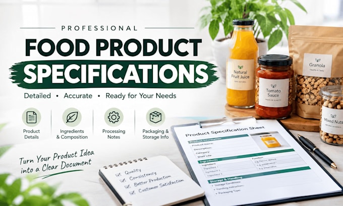 create professional food product specification sheets