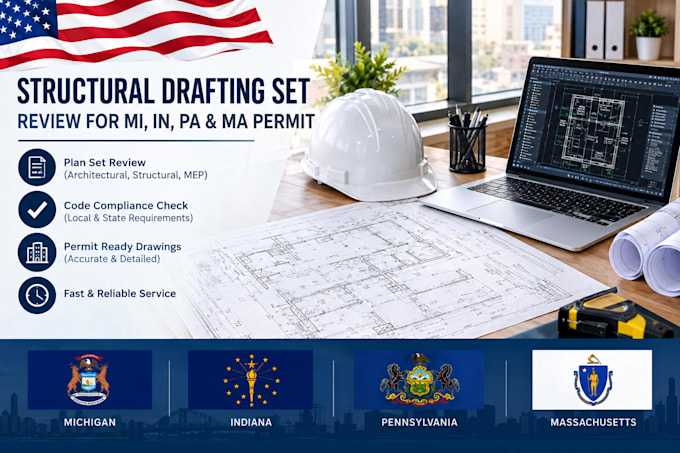 review structural drafting sets for mi, in, pa, or ma permit