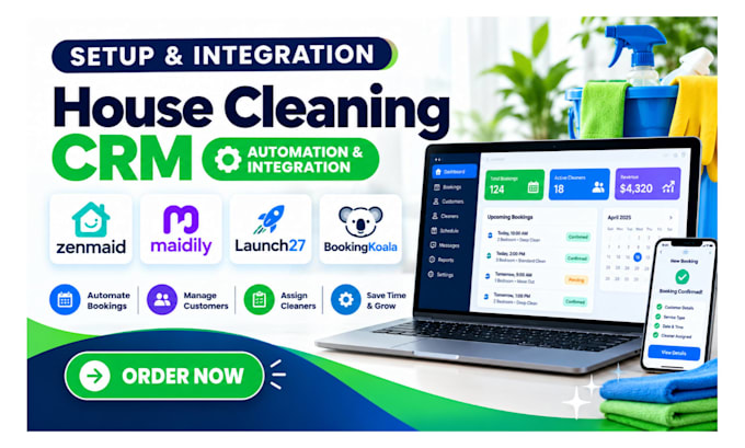 setup house cleaning CRM zenmaid maidily launch27 bookingkoala integration