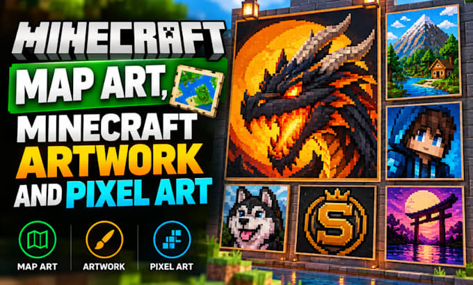 create custom minecraft map art, minecraft artwork and pixel art