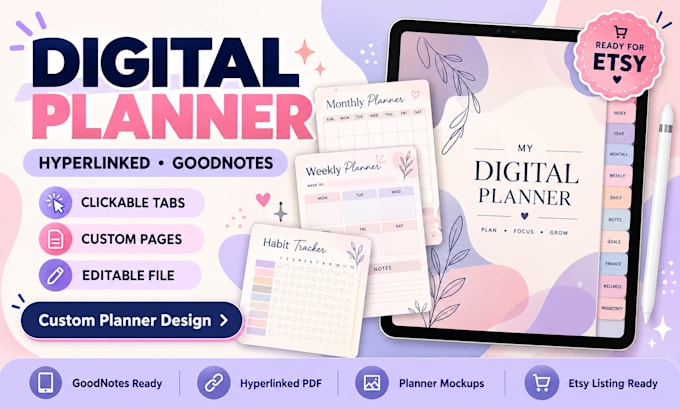 design a hyperlinked digital planner for goodnotes and etsy