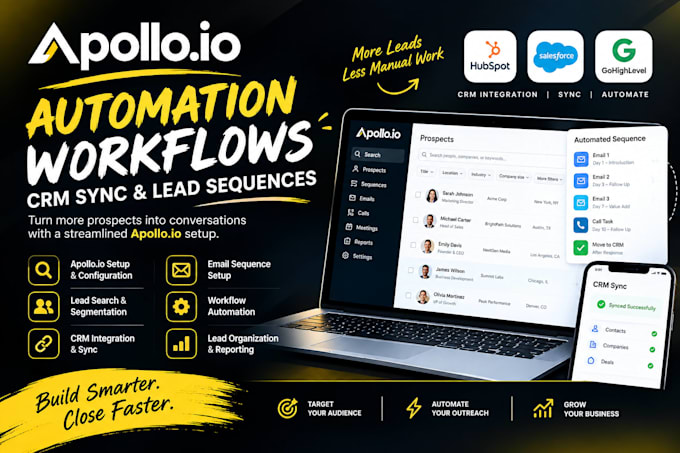 set up apollo automation, workflows CRM integration, and lead sequences