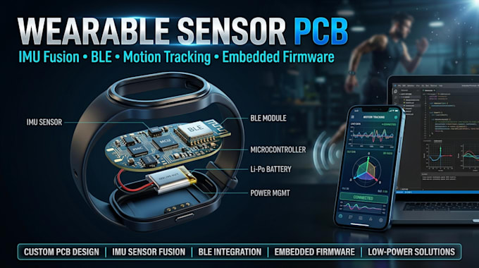 design wearable sensor pcb, imu fusion ble motion tracking and embedded firmware