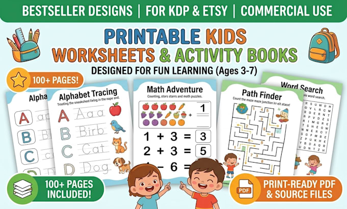create printable kids worksheets and activity books