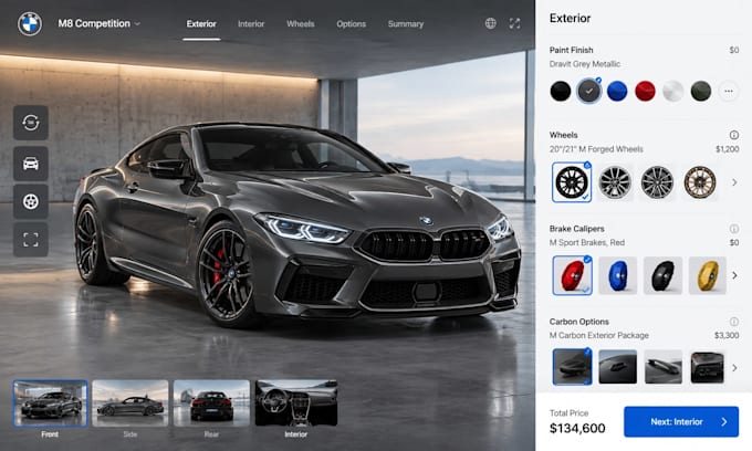 build web 3d product configurator for car and aircraft for ecommerce website