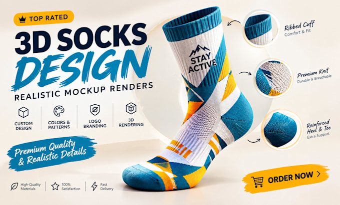 design custom 3d socks and realistic mockup renders