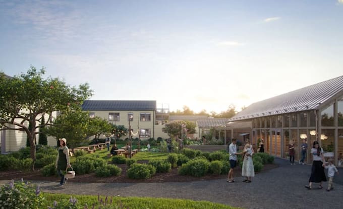 modernize rural settlement homes,cgi neighborhood aerial rendering,3dwalkthrough