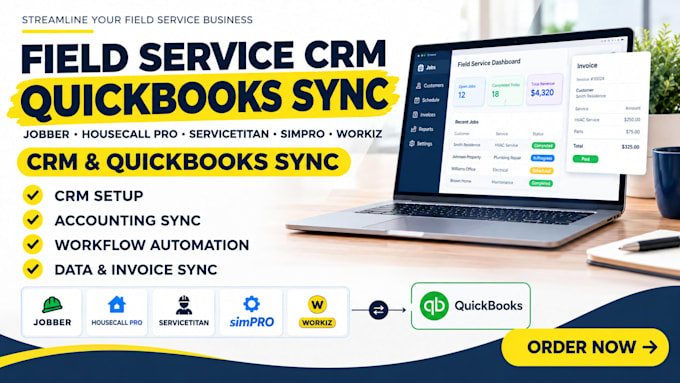 setup jobber, housecall pro servicetitan simpro workiz CRM, and quickbooks sync