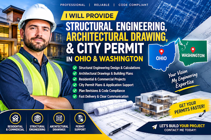structural engineering, architectural drawing, city permit in ohio, washington