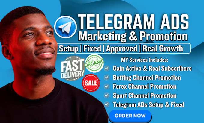 setup telegram ads, fix error sport promotion, forex promotion, bet game channel