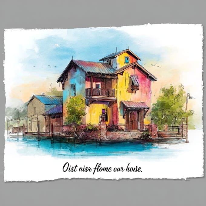 custom digital watercolor house