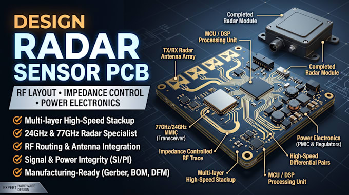 design radar sensor pcb, rf layout, impedance control and power electronic