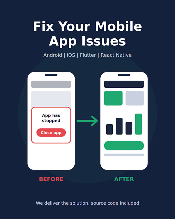 fix mobile application issues for android, ios, flutter, react native