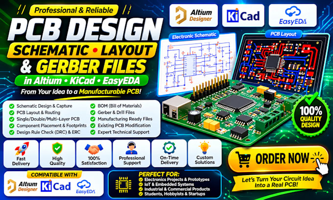 make schematic pcb design and pcb layout gerber files in altium kicad easyeda