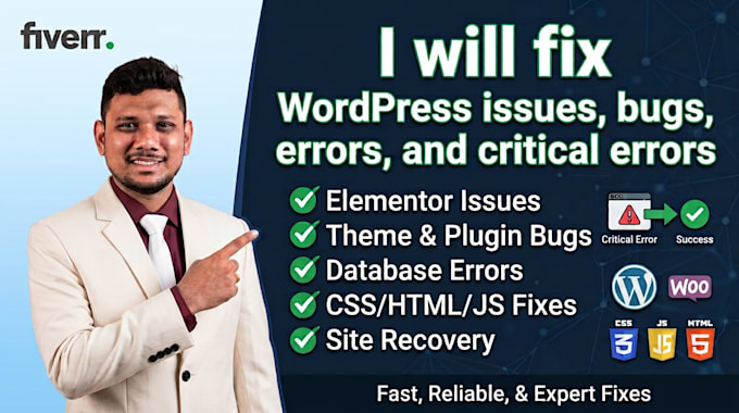 fix wordpress issues, bugs, errors, and critical errors