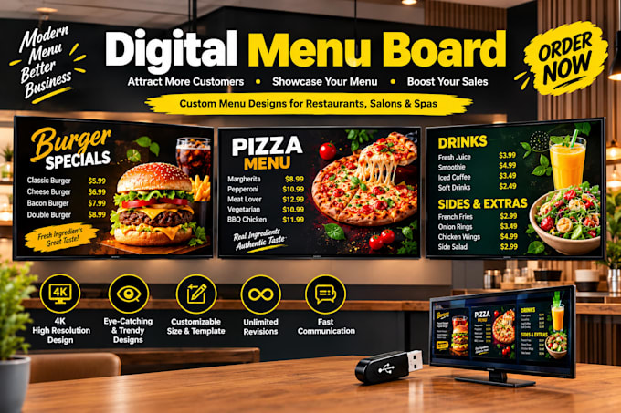 design digital menu board TV menu for restaurant led menu
