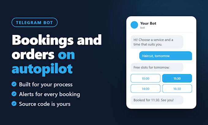 build a custom telegram bot for bookings, orders or support