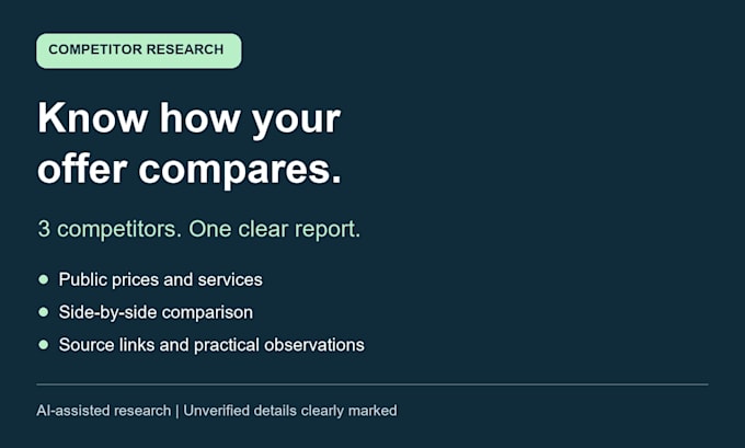 compare three competitors prices and services with sources