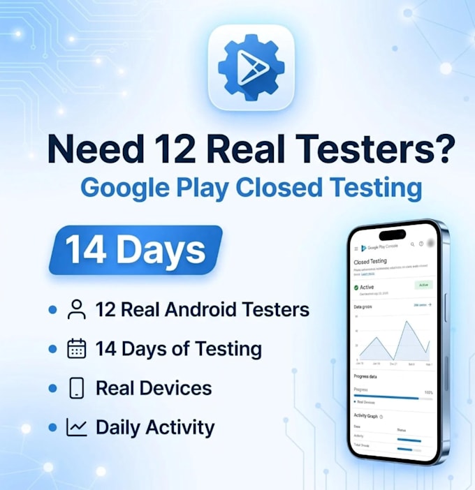 provide 15 testers for google play app and game closed testing