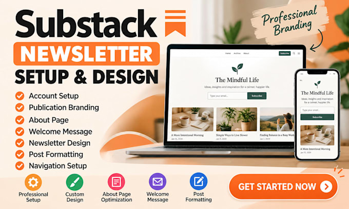 set up substack newsletter, publication design and substack branding